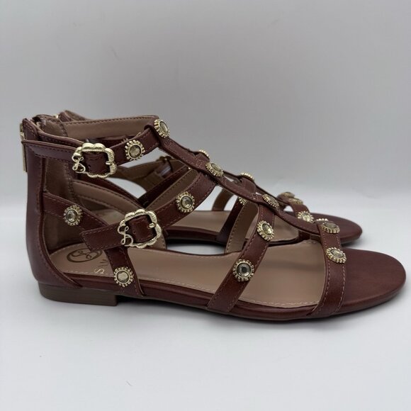 Sam & Libby Rhonda Gladiator Sandals Womans 6 Brown Gold Bling Rinestones Strapy - Picture 3 of 6